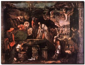 Schilderij Tintoretto, Adoration of Magi c1582
