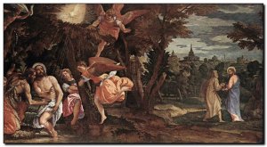 Schilderij Veronese, Baptism & Temptation of Chris