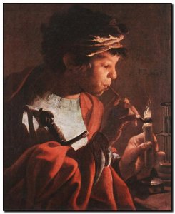 Schilderij TerBrugghen, Boy Lighting Pipe 1623