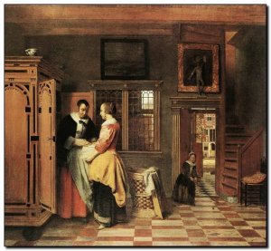 Schilderij DeHooch, At Linen Closet 1665