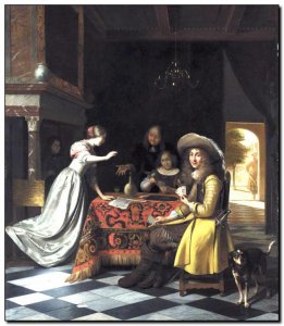 Schilderij DeHooch, Card Players at Table 1670-4