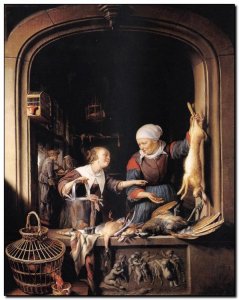 Schilderij Dou, Poulterer's Shop 1670s