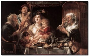 Schilderij Jordaens, As Old Sang Young Play Pipes
