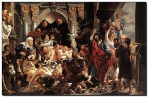 Schilderij Jordaens, Christ Driving Merchants from