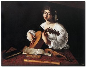 Schilderij Caravaggio, Lute Player 1600