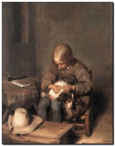 Schilderij TerBorch, Boy Ridding his Dog of Fleas
