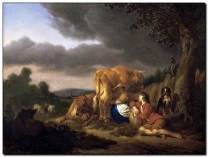 Schilderij Velde A, Milking Cow 1666