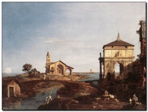 Schilderij Canaletto, Capriccio with Venetian Moti