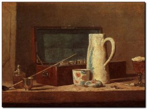 Schilderij Chardin, Pipes & Drinking Pitcher 1737