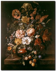 Schilderij Ruysch, Bouquet in Glass Vase