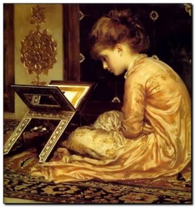 Schilderij Leighton, Child reading