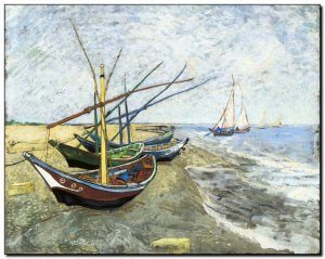 Schilderij VanGogh, Fishing Boats on the Beach at