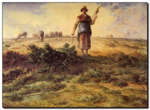 Schilderij Millet, Shepherdess & Her Flock