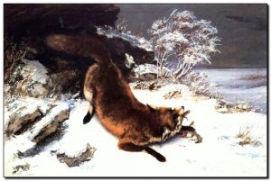 Schilderij Courbet, Fox in Snow 1860