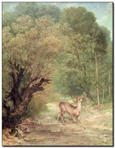 Schilderij Courbet, Hunted Roe Deer on Alert