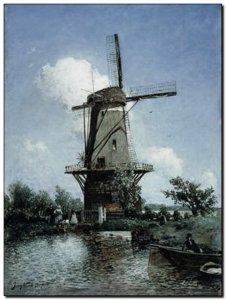 Schilderij Jongkind, Windmill Near Delft 1857