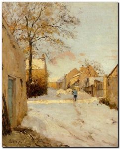 Schilderij Sisley, Village Street in Winter 1893