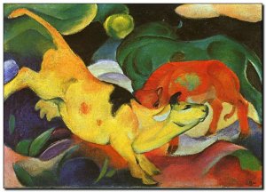 Schilderij Marc, Cows Yellow, Red, Green 1912