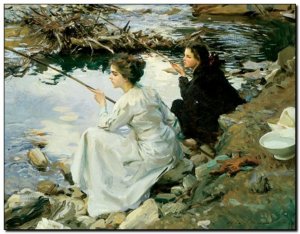 Schilderij Sargent, 2 Girls Fishing 1912