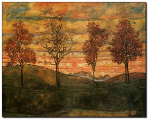Schilderij Schiele, 4 Trees 1917