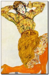 Schilderij Schiele, Femme aux bas orange 1914