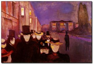 Schilderij Munch, Evening on Karl Johan 1892
