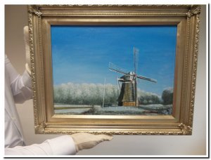 schilderij molen in winterlandschap