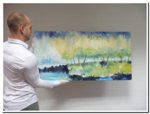 60x120cm 3D schilderij 00002 schilderij abstract kleurrijk bos geel blauw