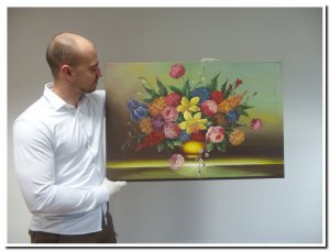 60x90cm schilderij 000010 schilderij stilleven boeket met bloemen in vaas