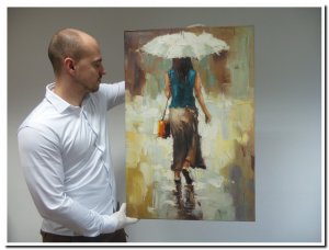 60x90cm schilderij 000012 schilderij palet Flora vrouw met paraplu in natuurtinten