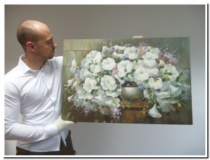 60x90cm schilderij 000013 schilderij witte petunias stilleven bloemen