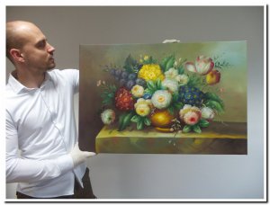 60x90cm schilderij 000015 schilderij stilleven bloemen in vaas met veel groentinten
