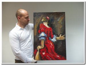 60x90cm schilderij 000028 schilderij Spaanse danseres in rode jurk