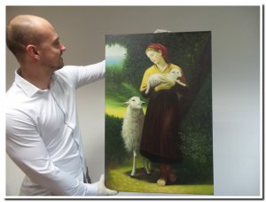 schilderij reproductie vrouw met schapen