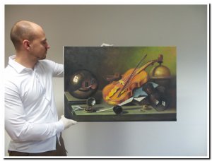 schilderij viool stilleven
