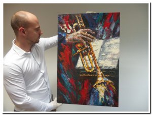 60x90cm schilderij 000049 schilderij trompetist