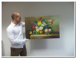 60x90cm schilderij 00005 schilderij bloemstilleven geel groen tinten