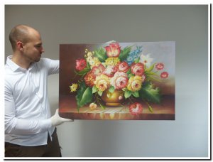 60x90cm schilderij 00009 schilderij pastel bloemstilleven in vaas