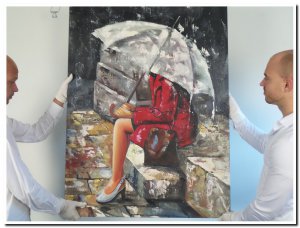 90x120cm schilderij 00001 schilderij Palet Flora dame met paraplu
