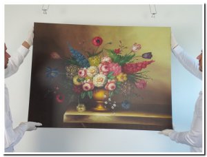 90x120cm schilderij 00006 schilderij bloemstilleven boeket op tafel