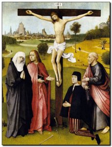 Schilderij Bosch, Crucifixion with Donor 1480-5