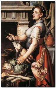 Schilderij Aertsen, Cook in front of Stove 1559