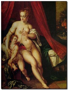 Schilderij DeBacker, Venus & Cupid