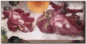 Schilderij Michelangelo, Creation of Sun, Moon, Pl